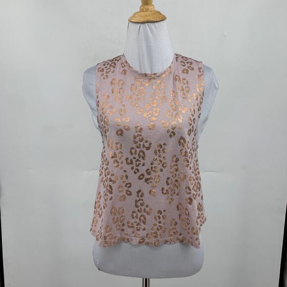 Spiritual Gangster Tank Top Womens Extra Small Sleeveless Crop Metallic Cheetah - Picture 2 of 10